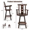 29 Inch Wooden Swivel Bar Stool with Footrest Backrest Armrest-Brown