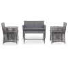 4 Piece Patio Lounge Set with Cushion Poly Rattan Anthracite