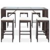 7 Piece Patio Bar Set with Cushions Poly Rattan Brown